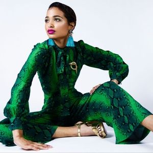 Trashy Diva Green and Black Snake-Print Tie-Neck Jumpsuit